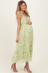 Lime Multi Floral Shirred Bodice Sleeveless Maternity Midi Dress