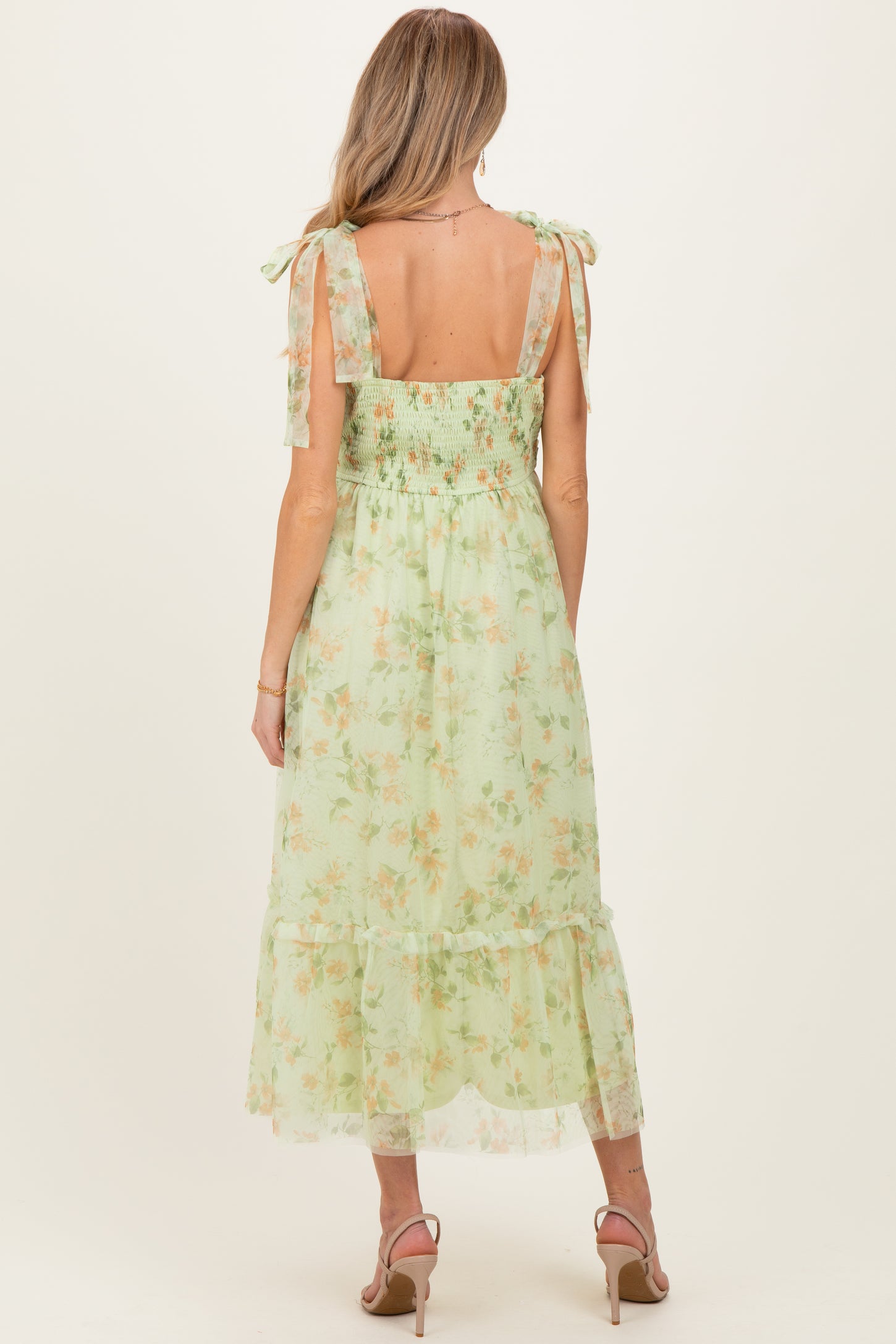 Lime Multi Floral Shirred Bodice Sleeveless Maternity Midi Dress