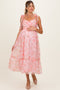 Pink Multi Floral Shirred Bodice Sleeveless Maternity Midi Dress