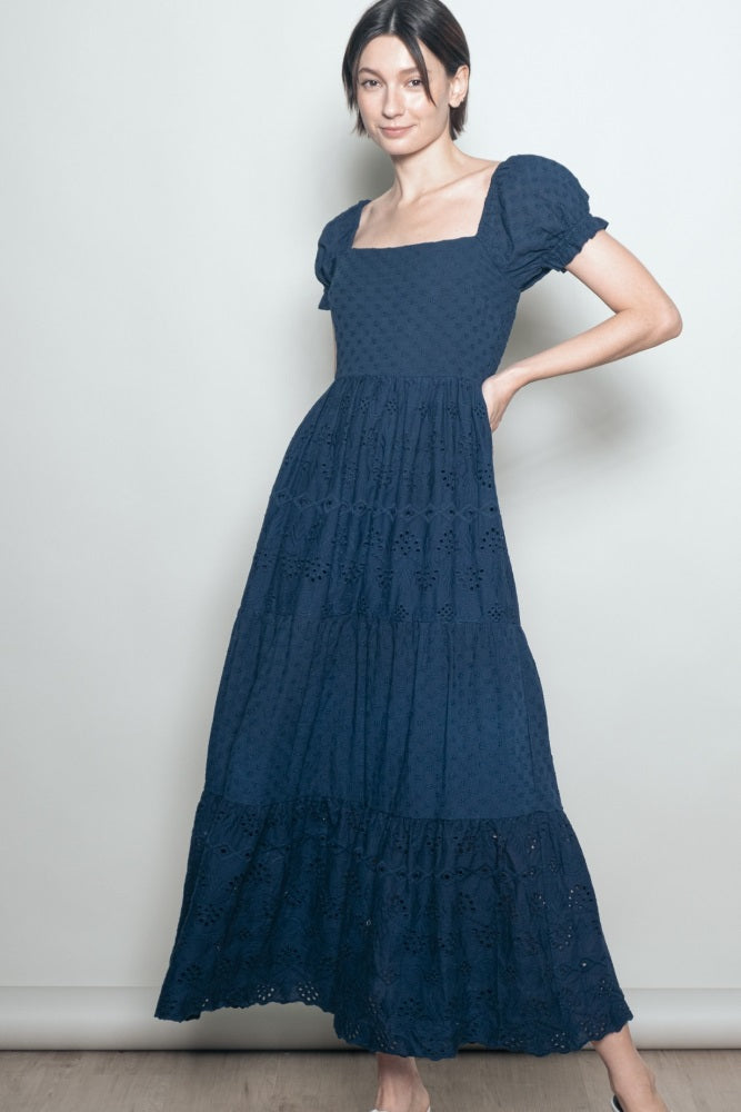 Midnight Embroidered Eyelet Lace Maternity Maxi Dress