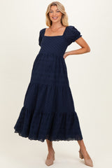 Midnight Embroidered Eyelet Lace Maternity Maxi Dress