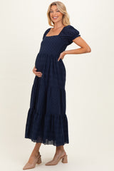 Midnight Embroidered Eyelet Lace Maternity Maxi Dress