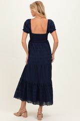 Midnight Embroidered Eyelet Lace Maternity Maxi Dress