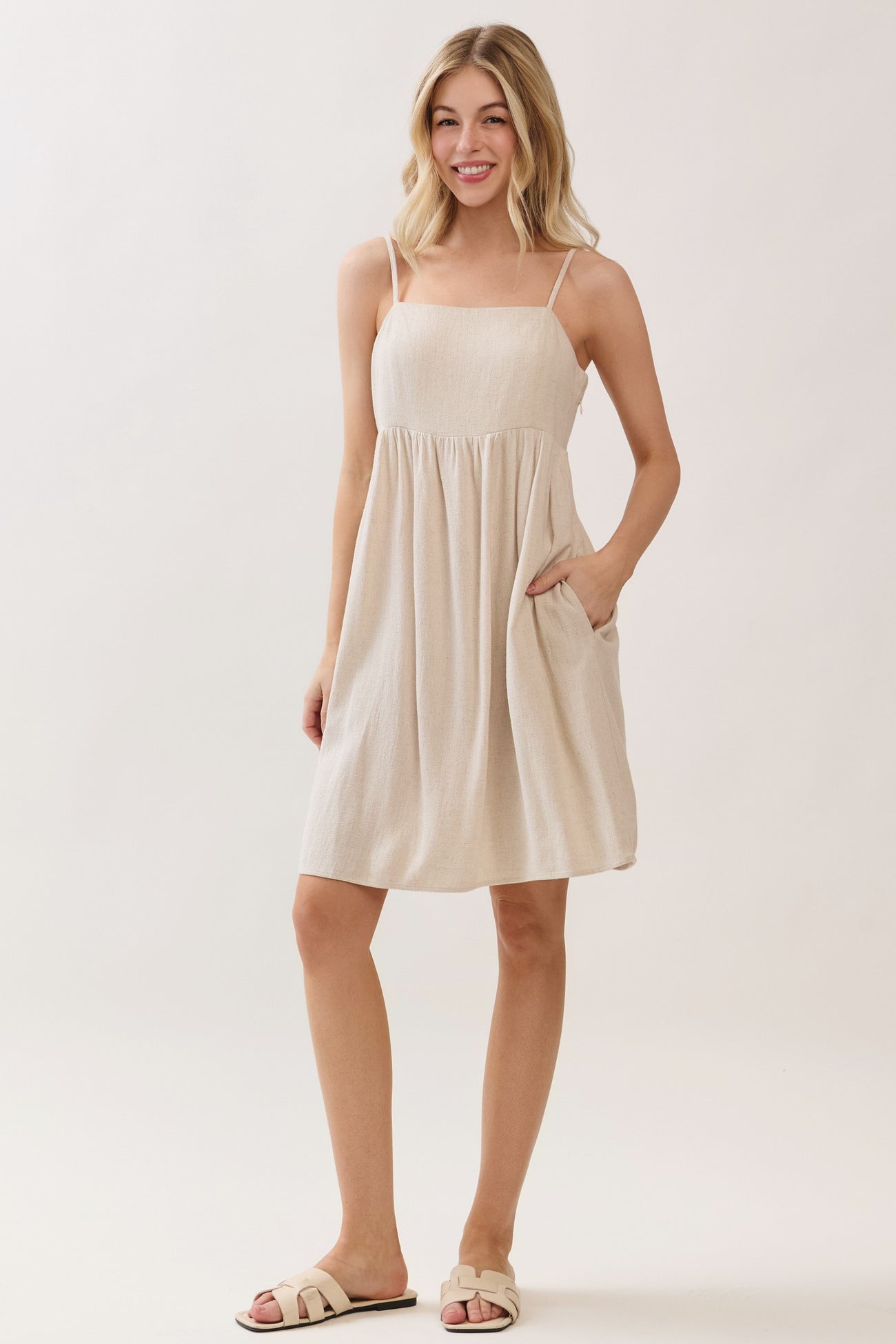 Oatmeal Linen Blend Bead Detail Maternity Mini Dress