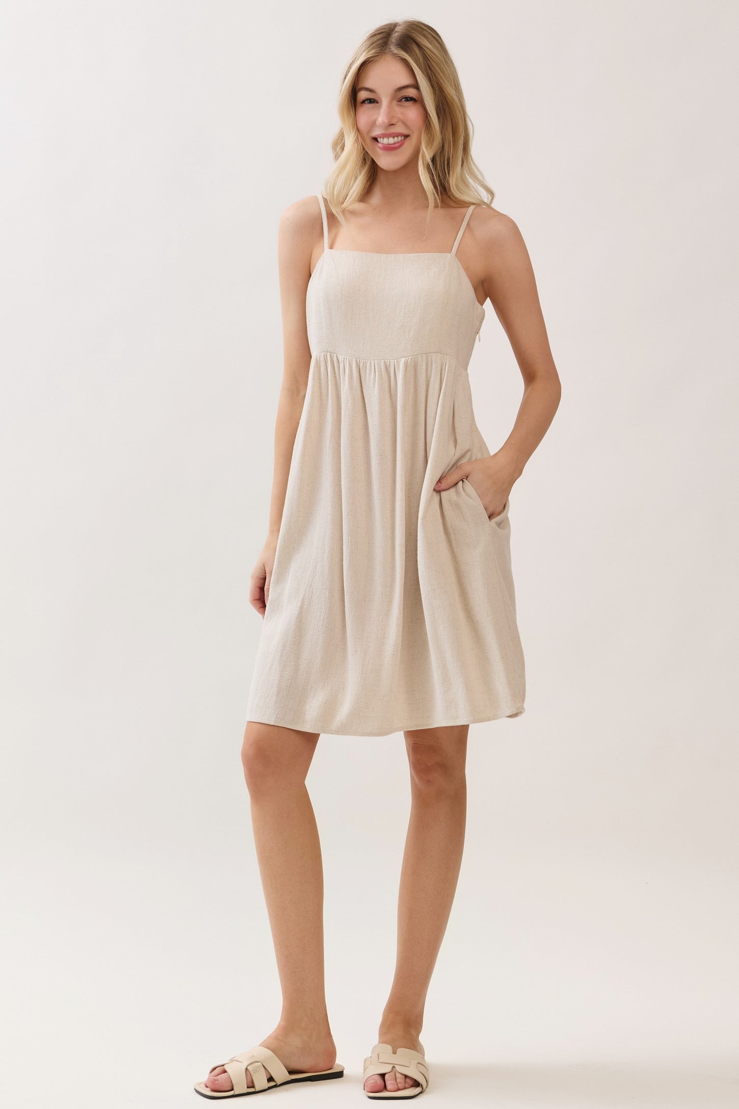 Oatmeal Linen Blend Bead Detail Maternity Mini Dress
