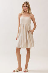 Oatmeal Linen Blend Bead Detail Maternity Mini Dress