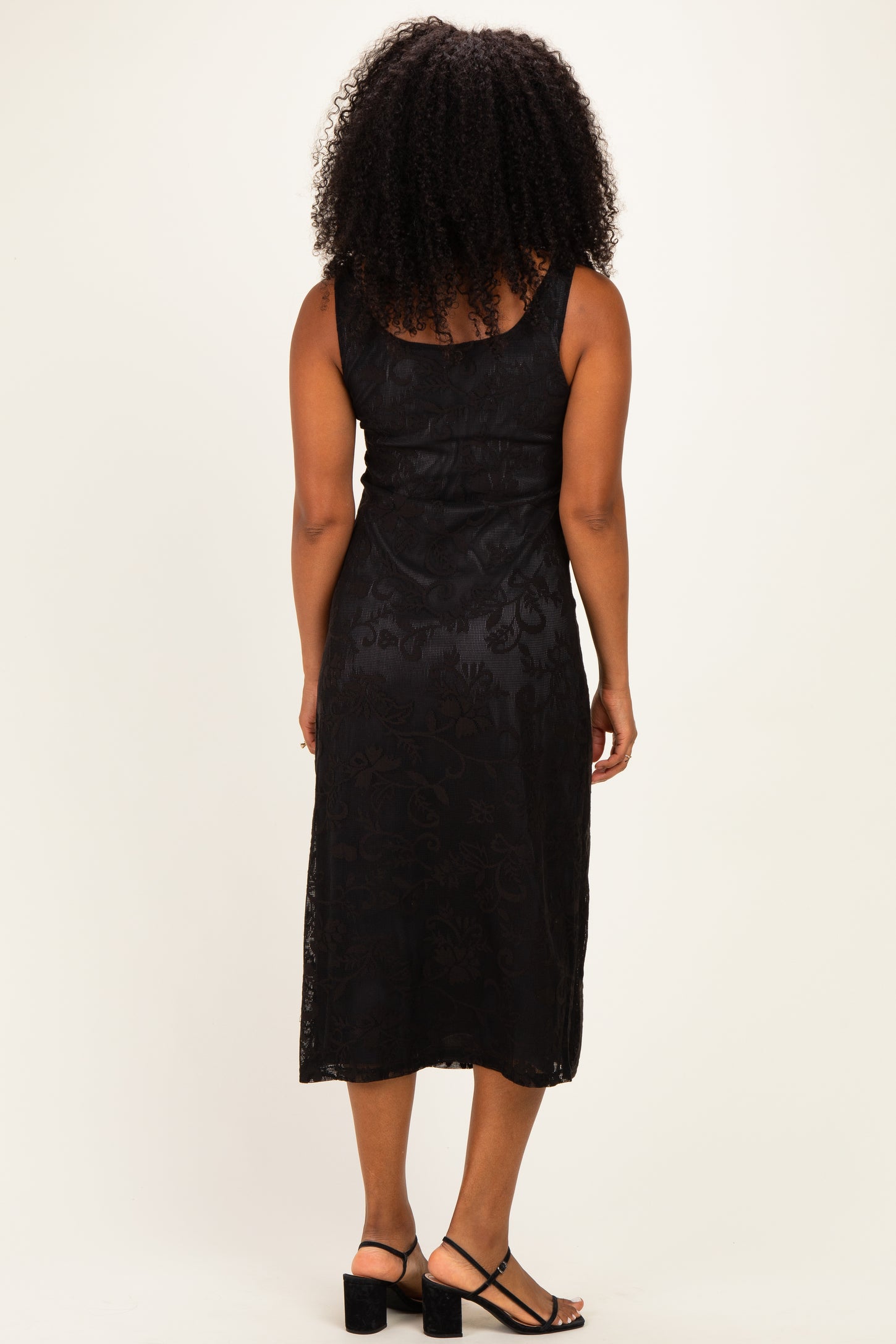 Black Floral Jacquard Mesh Midi Dress