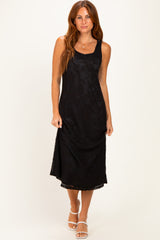 Black Floral Jacquard Mesh Midi Dress