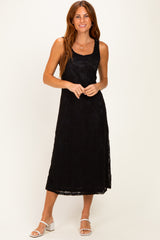 Black Floral Jacquard Mesh Midi Dress