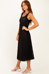 Black Floral Jacquard Mesh Midi Dress
