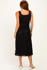 Black Floral Jacquard Mesh Midi Dress