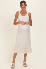 Ivory Floral Jacquard Mesh Maternity Midi Dress