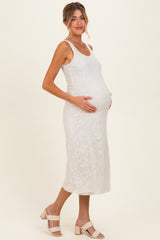 Ivory Floral Jacquard Mesh Maternity Midi Dress