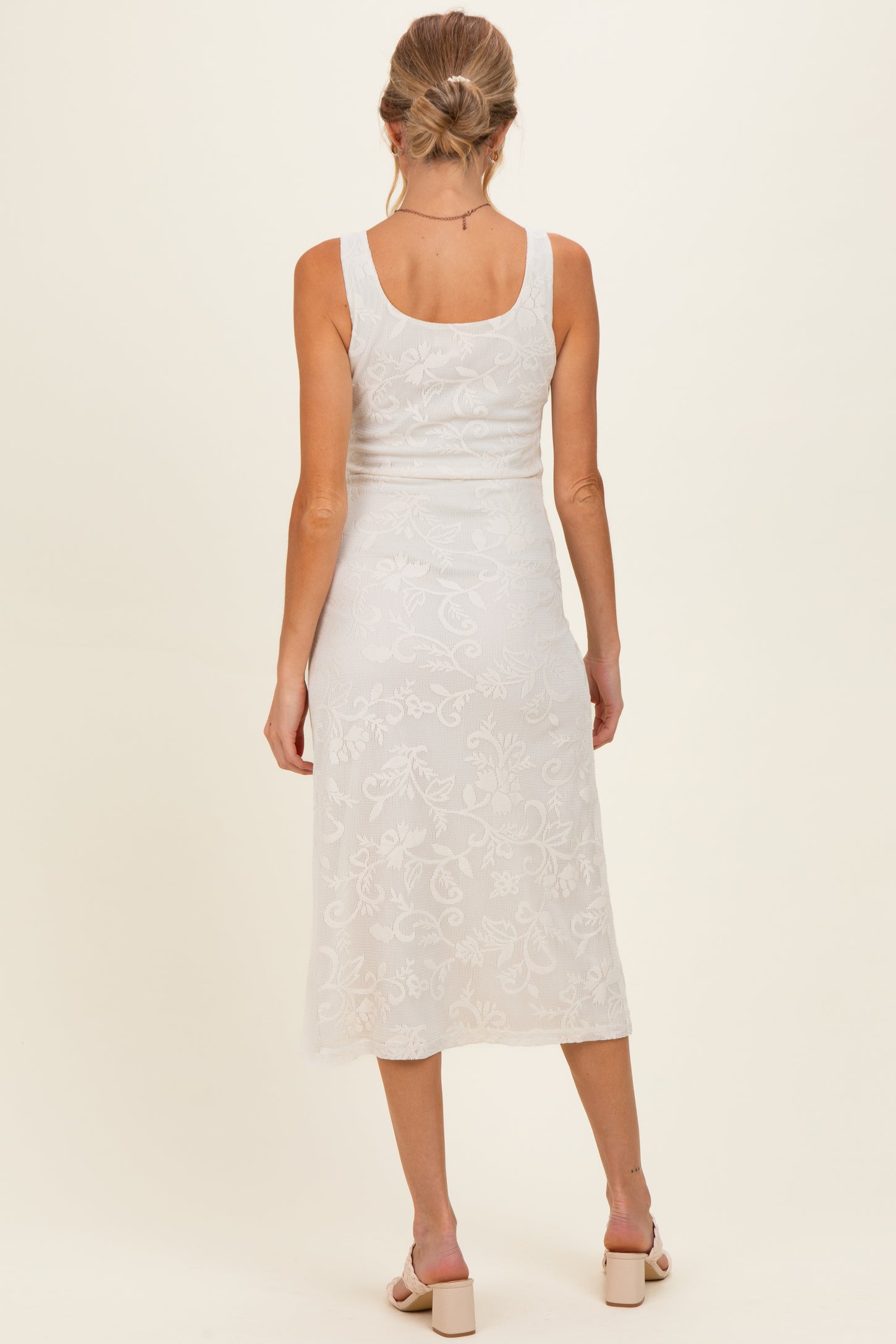 Ivory Floral Jacquard Mesh Maternity Midi Dress
