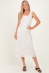 Ivory Floral Jacquard Mesh Midi Dress
