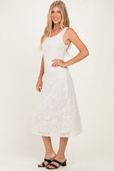 Ivory Floral Jacquard Mesh Midi Dress