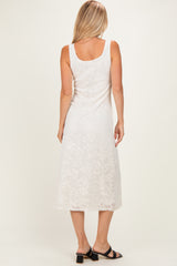 Ivory Floral Jacquard Mesh Midi Dress