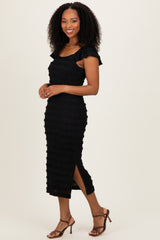 Black Smocked Ruffle Tier Midi Dress