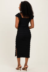 Black Smocked Ruffle Tier Midi Dress
