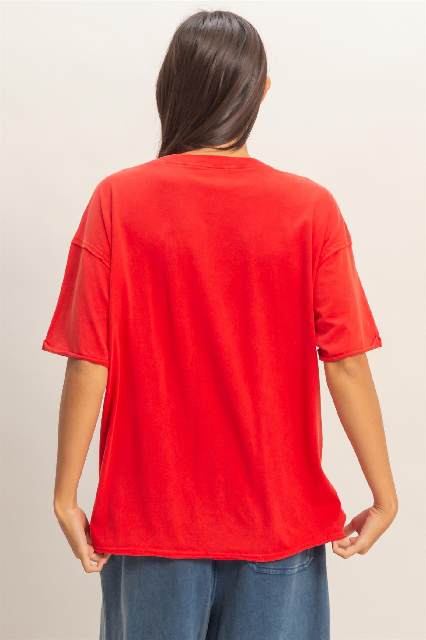 Red Vintage Wash Raw Edge Pocket T-Shirt