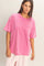 Fuchsia Vintage Wash Raw Edge Pocket T-Shirt
