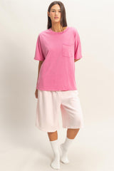Fuchsia Vintage Wash Raw Edge Pocket T-Shirt