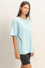 Light Blue Vintage Wash Raw Edge Pocket T-Shirt