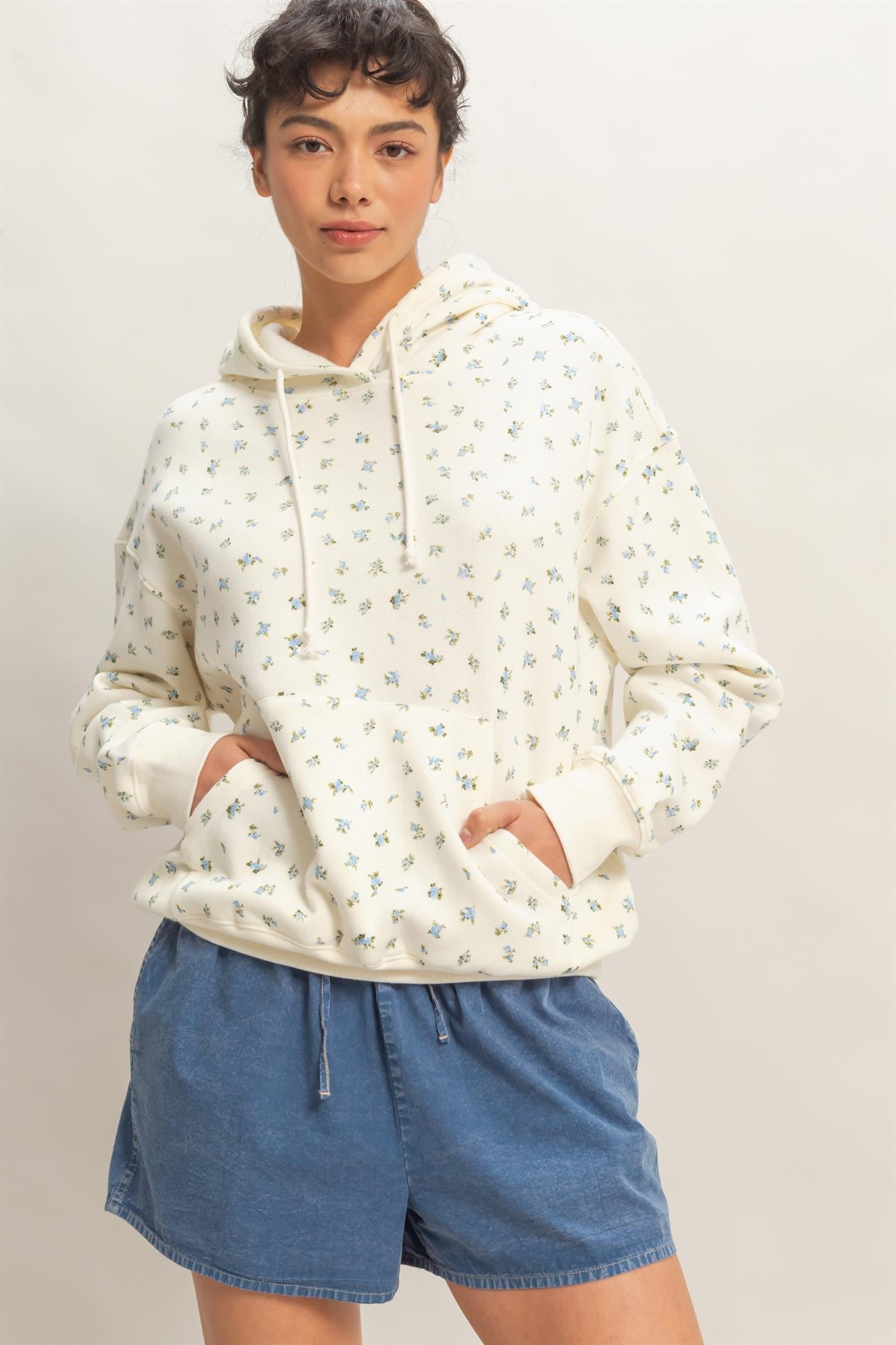 Blue Floral French Terry Hoodie