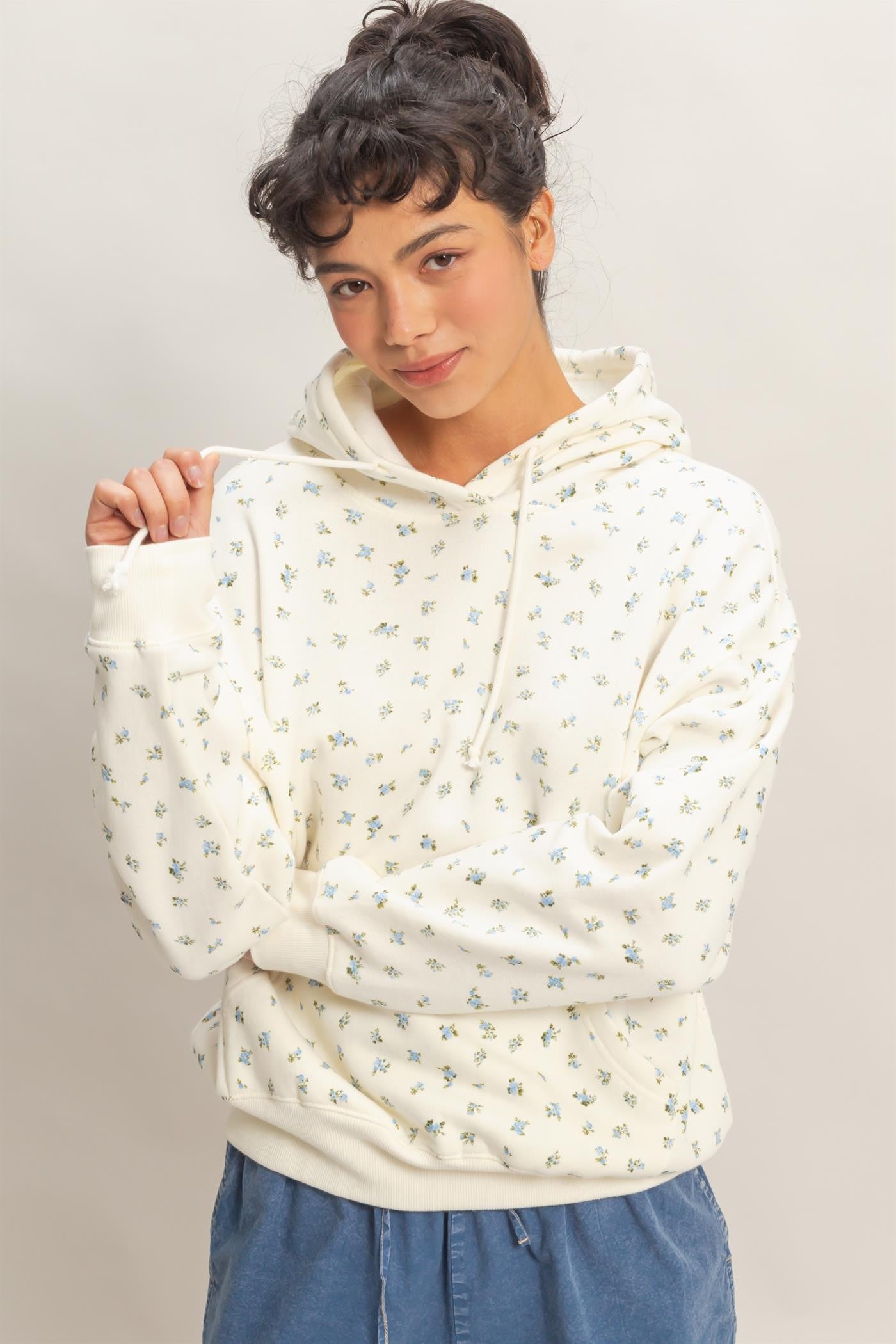 Blue Floral French Terry Hoodie