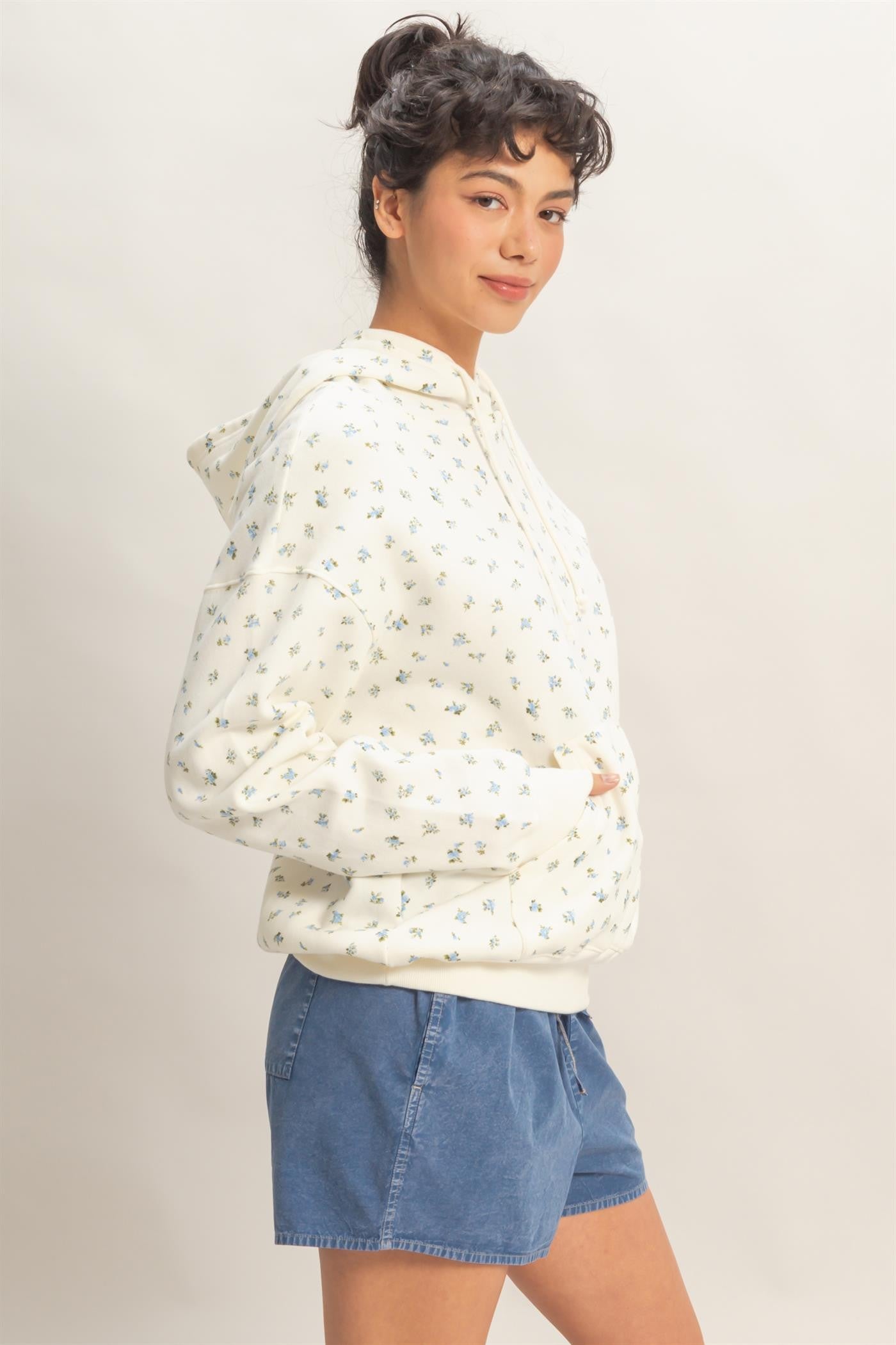 Blue Floral French Terry Hoodie