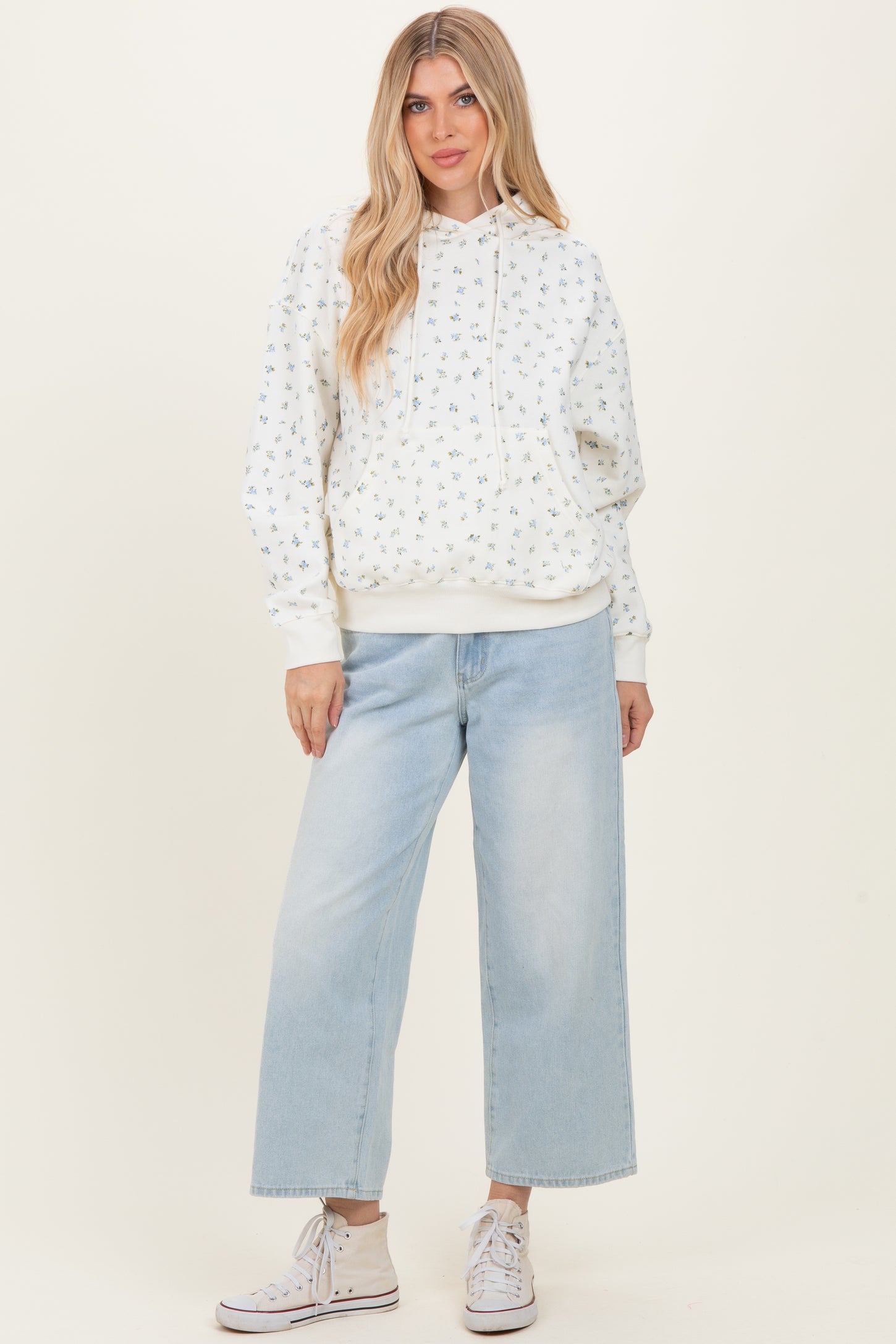 Blue Floral French Terry Hoodie