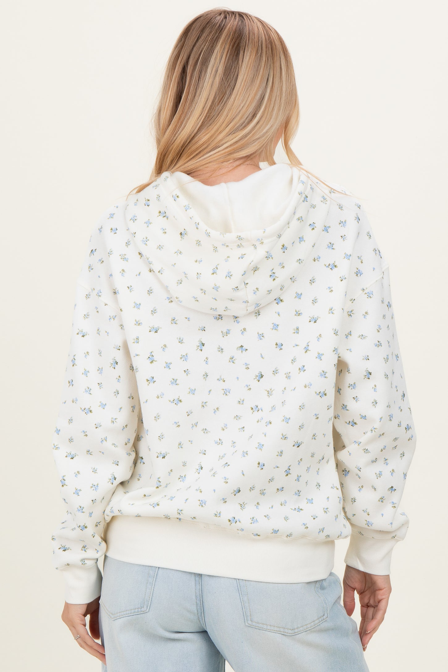 Blue Floral French Terry Hoodie