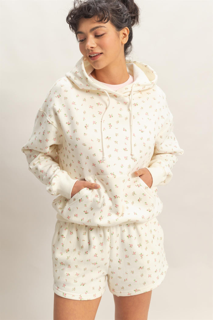 Pink Floral French Terry Maternity Hoodie