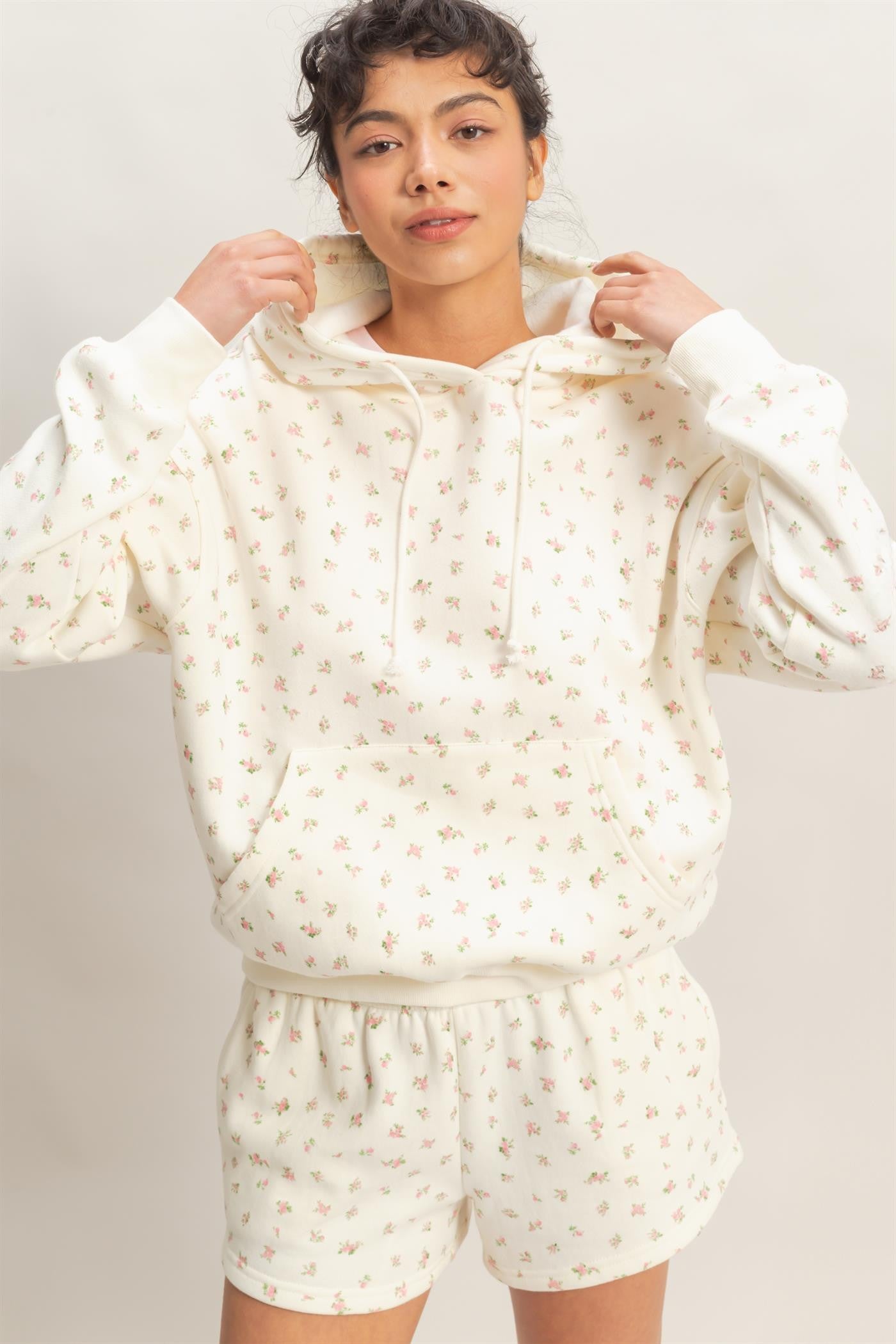 Pink Floral French Terry Hoodie