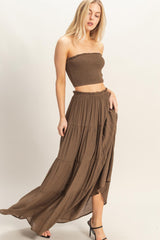 Chocolate Smocked Tube Top Tiered Skirt Set