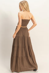 Chocolate Smocked Tube Top Tiered Skirt Set