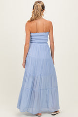 Light Blue Smocked Tube Top Tiered Skirt Maternity Set