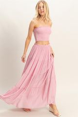Light Pink Smocked Tube Top Tiered Skirt Set
