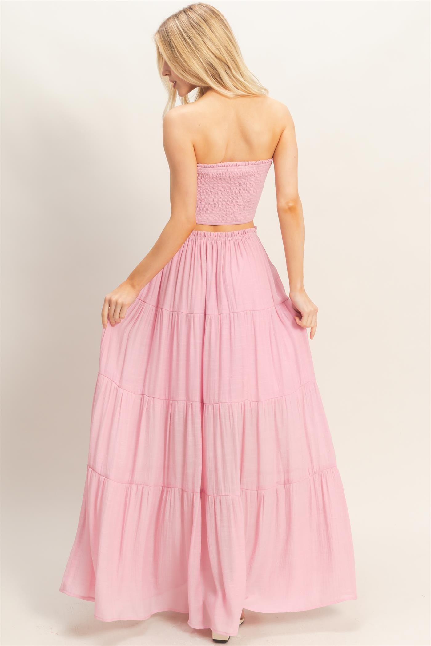 Light Pink Smocked Tube Top Tiered Skirt Set