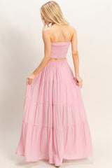 Light Pink Smocked Tube Top Tiered Skirt Set