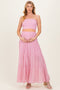 Light Pink Smocked Tube Top Tiered Skirt Maternity Set