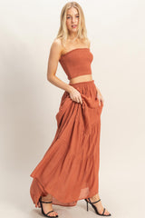 Rust Smocked Tube Top Tiered Skirt Set