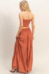 Rust Smocked Tube Top Tiered Skirt Set