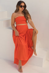 Orange Smocked Tube Top Tiered Skirt Maternity Set