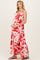 Red Floral Tiered Cutout Tie Back Maternity Maxi Dress