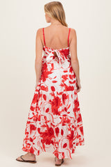 Red Floral Tiered Cutout Tie Back Maternity Maxi Dress