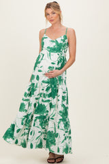 Green Floral Tiered Cutout Tie Back Maternity Maxi Dress