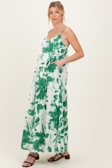 Green Floral Tiered Cutout Tie Back Maternity Maxi Dress
