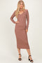 New Mocha V-Neck Long Sleeve Fitted Maxi Dress