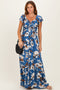 Blue Floral Cinched Smocked Maxi Dress